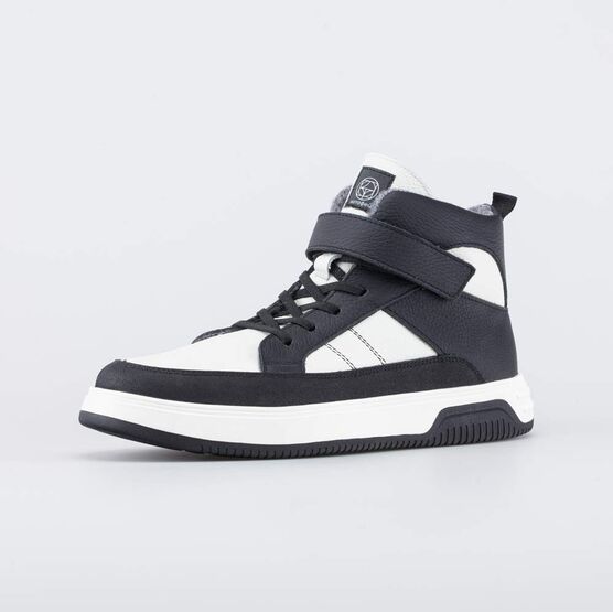 752281-32 Кожаные утепленные ботинки на осень/весну для мальчики черный,белый