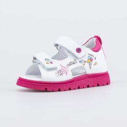 322190-21 Кожаные сандалии Пломбир для девочки белый + розовый