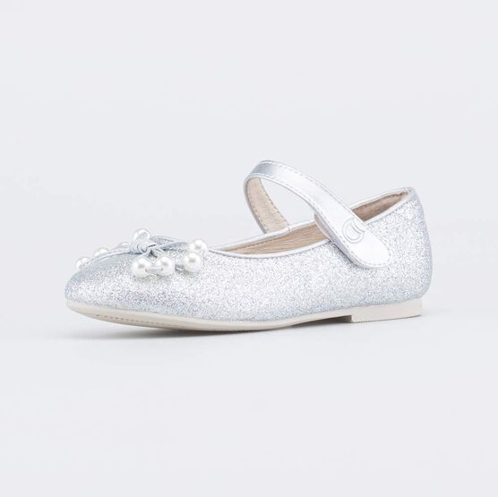 533063-21 Блестящие туфли для девочки Бусинки для девочки серебрист.