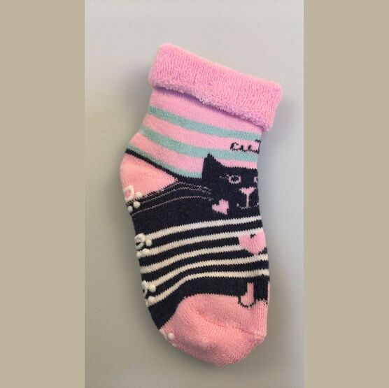 07842353-40 Носки детские с тормозами махровые Кот для девочки разноцветный