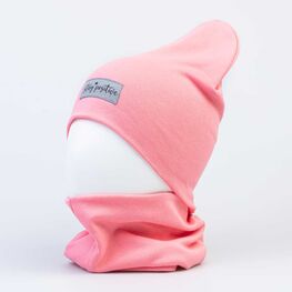 07811268-40 Хлопковая шапка со снудом коралл для девочки коралл