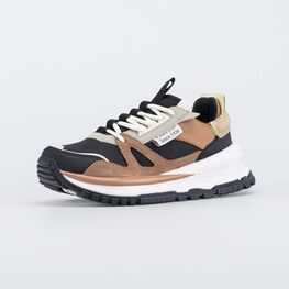 944005-11 Кроссовки на шнурках для мужчин для мальчики черный + коричневый