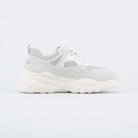 744166-71 Кроссовки на шнурках для девочки беж-сер фото №2