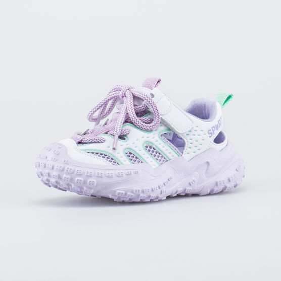 644519-12 Летние кроссовки на объемной подошве для девочки белый + сиреневый