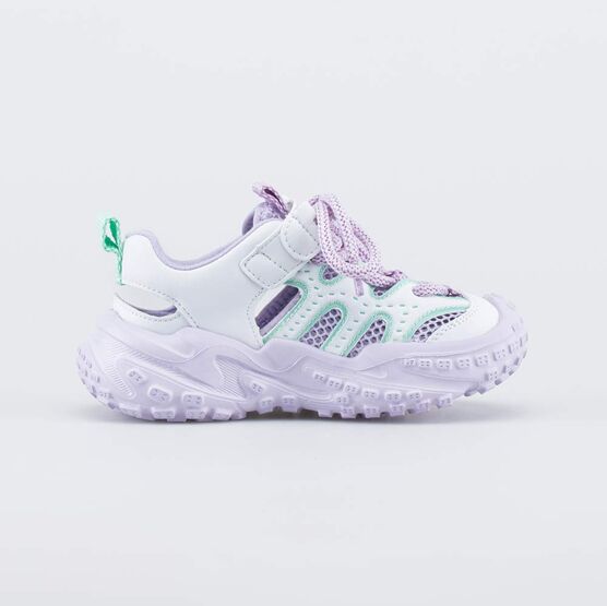 644519-12 Летние кроссовки на объемной подошве для девочки белый + сиреневый фото №2