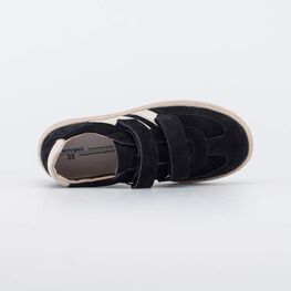 532338-23 Черные велюровые полуботинки-кеды для мальчики черный + бежевый фото №4