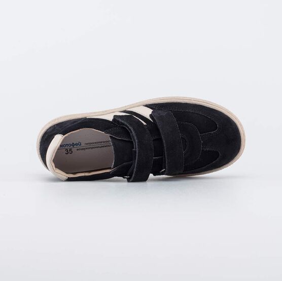 532338-23 Черные велюровые полуботинки-кеды для мальчики черный + бежевый фото №4