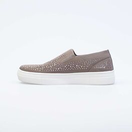 731105-12 Кеды из вязаного текстиля со стразами для девочки бежевый фото №2