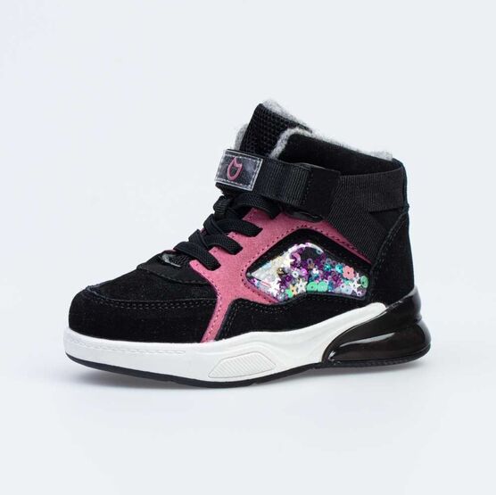 354058-31 Полуботинки с LED-подсветкой на подошве для девочки чер-роз