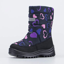 264034-44 Дутики для девочки Сердечки для девочки черный + розовый