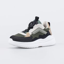 644517-11 Кроссовки с системой быстрой шнуровки для мальчики оливковый + черный