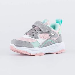 344398-73 Кроссовки с кожаными вставками для девочки сер-роз