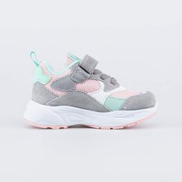 344398-73 Кроссовки с кожаными вставками для девочки сер-роз фото №2