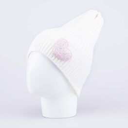 07811616-40 Шапка вязаная с подворотом беж-белая для девочки беж-бел