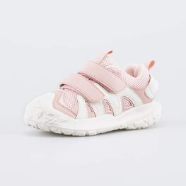 144282-11 Детские кроссовки на липучках для девочки розовый + бежевый