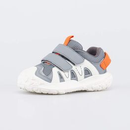 144282-12 Детские кроссовки на липучках для мальчики серый + бежевый