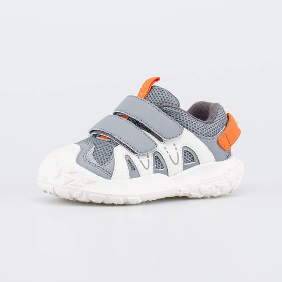144282-12 Детские кроссовки на липучках для мальчики серый + бежевый