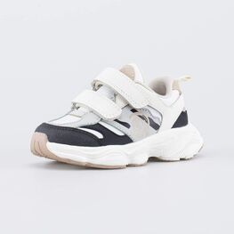 144287-71 Детские кроссовки на липучках для мальчики бежевый + черный