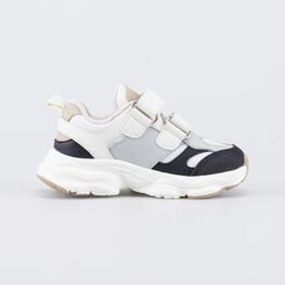 144287-71 Детские кроссовки на липучках для мальчики бежевый + черный фото №2