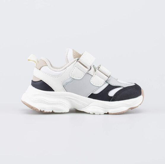 144287-71 Детские кроссовки на липучках для мальчики бежевый + черный фото №2