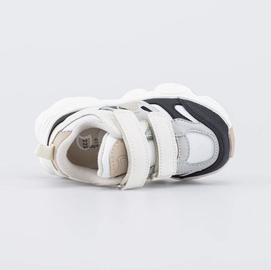 144287-71 Детские кроссовки на липучках для мальчики бежевый + черный фото №4