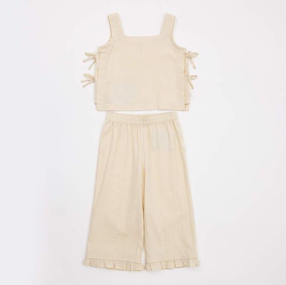 07864094-40 Летний костюм топ + брюки для девочки для девочки бежевый