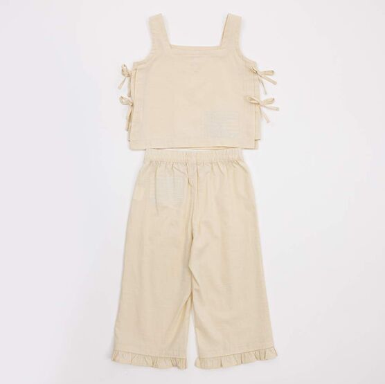 07864094-40 Летний костюм топ + брюки для девочки для девочки бежевый фото №2