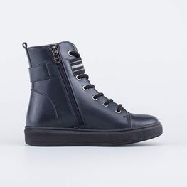 552219-35 Кожаные утепленные ботинки для девочки для девочки синий фото №2