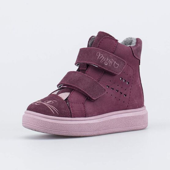 352399-31 Утепленные ботинки на липучках для девочки бордовый