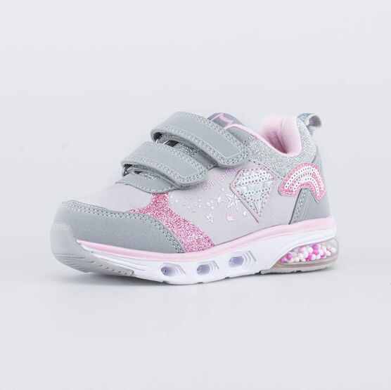 344316-74 Всепогодные кроссовки с LED подсветкой и блестками для девочки сер-роз