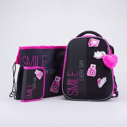 02804381-40 Школьный набор Рюкзак Мешок Пенал КК для девочки черный + розовый