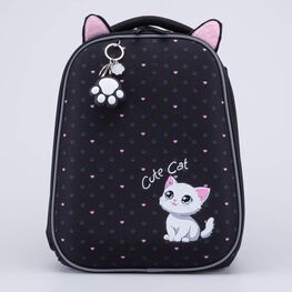 02804382-40 Рюкзак школьный Котик КК для девочки черный + белый