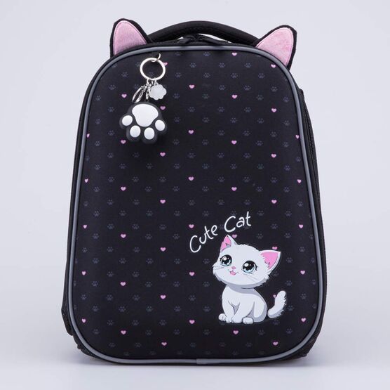 02804382-40 Рюкзак школьный Котик КК для девочки черный + белый