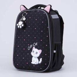 02804382-40 Рюкзак школьный Котик КК для девочки черный + белый фото №2