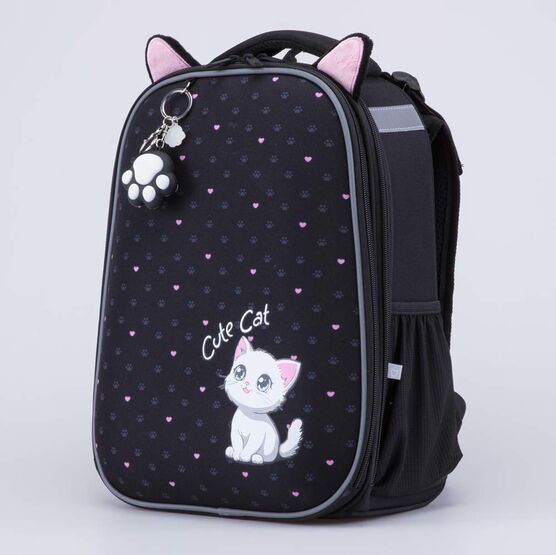 02804382-40 Рюкзак школьный Котик КК для девочки черный + белый фото №2