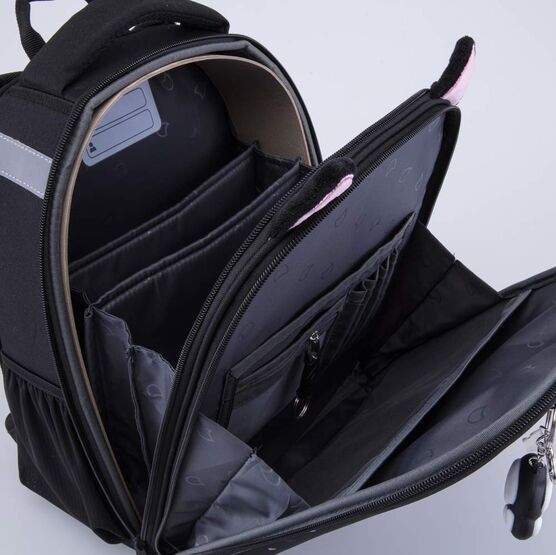 02804382-40 Рюкзак школьный Котик КК для девочки черный + белый фото №4