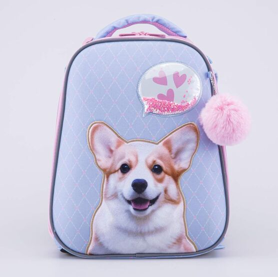 02804384-40 Рюкзак школьный Корги КК для девочки розовый + голубой