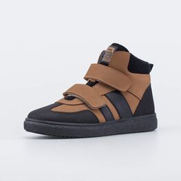 552355-34 Утепленные кожаные ботинки для мальчика для мальчики черный + коричневый