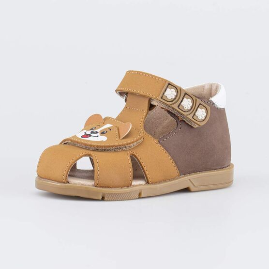 122236-24 Сандалии с регулируемым ремешком Первые шаги для мальчики желтый,коричневый