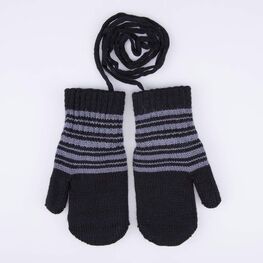 07721231-40 Теплые варежки из шерсти мериноса Полоски черный для мальчики чер-сер