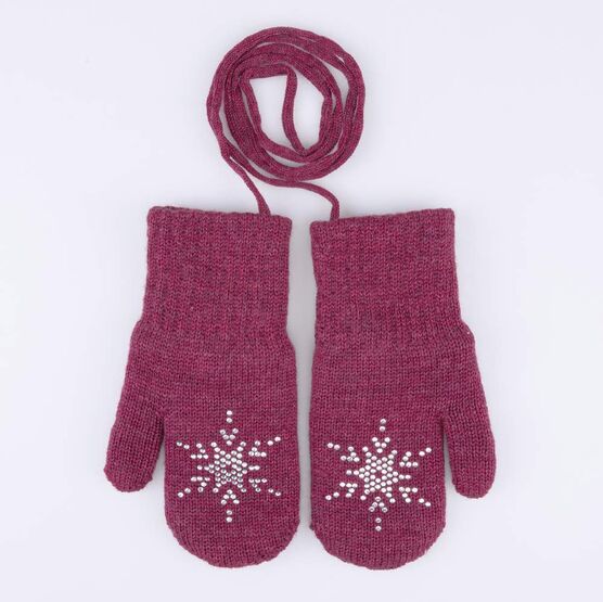 07821237-42 Теплые варежки со стразами бордовый для девочки бордовый