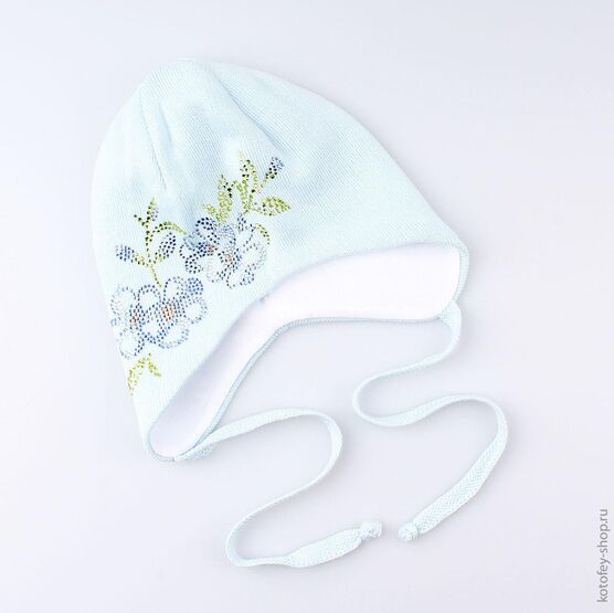 07811089-40 Шапка для девочки, 50% хлопок, голубая для девочки разноцветный