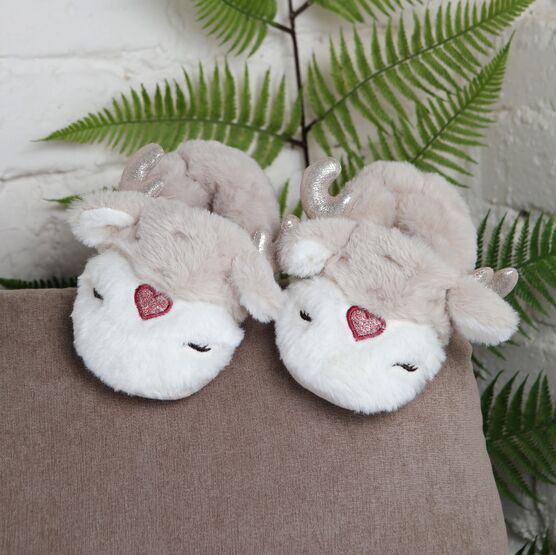 331288-11 Пушистые тапочки для девочки Олени для девочки бежевый фото №6