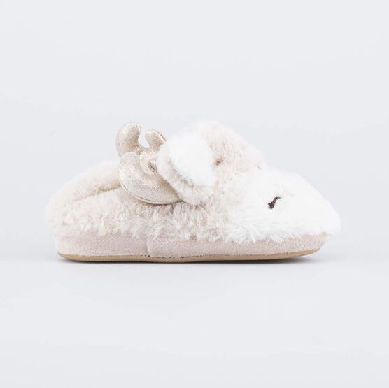 331288-11 Пушистые тапочки для девочки Олени для девочки бежевый фото №2