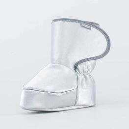 001107-47 Теплые меховые пинетки на липучке для девочки серебристый