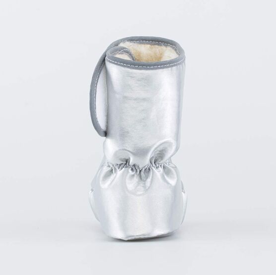 001107-47 Теплые меховые пинетки на липучке для девочки серебристый фото №5