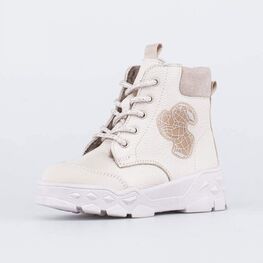 352375-51 Зимние ботинки на молнии Графический Зайка для девочки бежевый