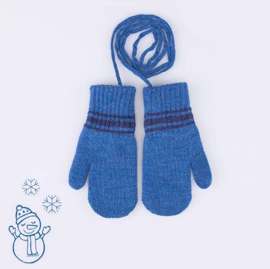 07721213-40 Теплые варежки из шерсти мериноса Полоски синий для мальчики синий