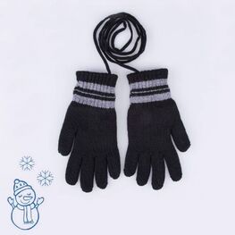 07722228-40 Теплые перчатки из шерсти мериноса Полоски черный для мальчики черный