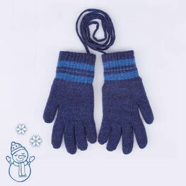 07722230-40 Теплые перчатки из шерсти мериноса Полоски синий для мальчики темно-синий